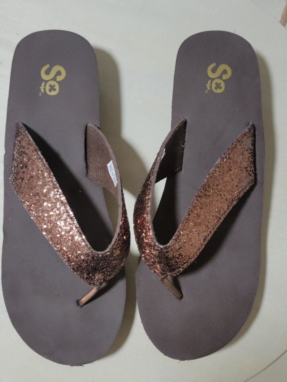 SO Bronze Brown Glitter Flip Flops [Item #SST12}
